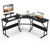 Image de CostwayBureau en Forme de  L’ avec Prises de Courant Bureau d'Angle avec Support d'Ecran Amovible Poste de Travail de 225 cm de Long Noir