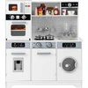 Image de CostwayCuisine de Jeu pour 3 Ans et Plus Jouets de Cuisine en Bois avec Evier Robinet Distributeur d'Eau Micro-ondes Four Ustensiles Blanc