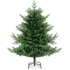 Image de CostwaySapin de Noël Artificiel de 135 cm Faux Sapin de Noël à Charnières 442 Branches 160 LED Blanc Chaud Feuilles Mixtes en PE et PVC