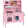 Image de CostwayCuisine Enfants en Bois 3-6 Ans 18 Accessoires avec Évier Micro-ondes Dispositif Anti-basculement Rose