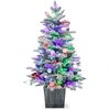 Image de CostwaySapin de Noël Artificiel Pré-éclairé de 100cm en Pot Floqué de Neige 148 Pointes en PVC et PE 80 Lumières LED Colorées