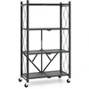 Image de CostwayÉtagère de Rangement Pliable à 4 Niveaux Etagère de Rangement Pliable avec Roulettes Verrouillables Etagère en Métal Robuste Noir