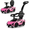 Image de CostwayVoiture à Pousser 3 en 1 pour Enfants Voiture Pied-au-sol Sous Licence Lamborghini Garde-corps Poignée Amovibles Musique Phares Rose