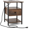 Image de CostwayTable de Chevet à 3 Niveaux avec Station de Charge Etagères Ouvertes Table d'Appoint Plateau en Bois et Cadre en Métal Marron Rustique