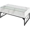 Image de CostwayTable Basse Haute Brillance avec Plateau en Faux Marbre et Verre Trempé Lumières LED Table d'Appoint Moderne avec 4 Cubes de Rangement Blanc