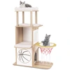 Image de CostwayArbre à Chat en Bois à Thème Sportif de 120 cm 2 Etages 2 Perchoirs Hamac Panier de Basket Poteaux à Gratter en Jute Naturel