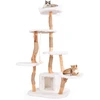 Image de CostwayArbre à Chat Moderne en Bois Massif 168cm Perchoirs Condo Griffoirs en Jute Corde en Sisal Peluche Longue et Douce Balle Suspendue
