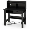 Image de CostwayBureau d'Ordinateur avec Prises de Courant et Ports USB & Type-C Bureau d'Étude avec Étagère Supérieure Étagère Ouverte Noir