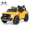 Image de CostwayVoiture Electrique 12V USB Musique Histoire Connexion Sans Fil Démarrage Progressif avec Télécommande 2,4G pour 3-6 Ans Jaune