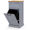 Image de CostwayArmoire à Linge avec Panier à Linge Inclinable Armoire Autoportante avec Tiroir Armoire de Rangement avec pour Salle de Bain Chambre Buanderie Gris