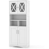 Image de CostwayArmoire de Salle de Bain Haute Armoire Autoportante avec Portes en Acrylique et 3 Cubes Buffet Autoportant avec Etagères Réglables Blanc