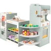 Image de CostwayEnsemble de Jeu d'Epicerie pour Enfants Supermarché en Bois avec Distributeur Automatique Comptoir de Caisse pour 3+ Ans Gris