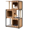 Image de CostwayTour pour Chats d’Intérieur Moderne avec Cadre en Métal Perchoir Supérieur Rembourré Grandes Plateformes Coussins Amovibles Naturel
