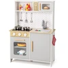 Image de CostwayCuisine de Jeu en Bois pour Enfants Lumières Sons Micro-Ondes Cuisinières Evier Four et Accessoires de Cuisine pour les 3+ Ans Blanc