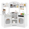 Image de CostwayCuisine de Jeu d'Angle en Bois avec Lumières et Sons Machine à Café Micro-Ondes Four Machine à Laver pour 3+ ans Blanc