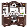 Image de CostwayCuisine de Jeu d'Angle en Bois avec Lumières et Sons Machine à Café Micro-Ondes Four Machine à Laver pour 3+ ans Marron