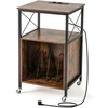 Image de CostwaySupport pour Tourne-Disque Support pour Platine avec Station de Charge Intégrée Meuble de Rangement pour Vinyle avec Pieds Marron Rustique