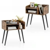 Image de CostwayLot de 2 Tables de Chevet à 2 Niveaux avec Etagères Ouvertes Table d'Appoint avec Pieds en Métal Marron Rustique