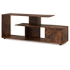 Image de CostwayMeuble TV pour T ©l ©viseurs Jusqu'  55'' Meuble Multim ©dia Asym ©trique   3 Niveaux Etag ¨res Armoire 5 Pieds Marron Rustique