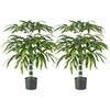 Image de CostwayLot de 2 Arbres Artificiels en Bambou de 100 cm Fausses Plantes avec Pot en Plastique Branches R ©glables Mousse S ©ch ©e R ©aliste Vert