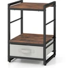 Image de CostwayTable de Chevet, Table de Nuit Industrielle avec Etagère Ouverte et Tiroir en Tissu Table d'Appoint Carrée de 40 cm Marron Rustique