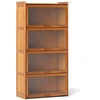 Image de CostwayBibliothèque à 4 Niveaux avec Portes Étagère en Bambou de 140 cm avec Portes en Acrylique Transparent Meuble de Rangement Autonome Marron