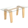 Image de CostwayTable Basse en Verre Trempé Table Centrale Rectangulaire Moderne de 100 cm avec Pieds en Bois d'Hévéa Massif Naturel