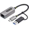 Image de StarTech Adaptateur Ethernet USB-C avec dongle USB-A (USB-C 3.2 Gen 1, RJ45 (1x)), Adaptateur réseau, Gris