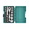 Image de Clé à cliquet en coffret MAKITA - 21 pièces - 12 embouts + 6 douilles + 1 adaptateur 1/4' + porte-embout magnétique - B-54081