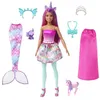 Image de Barbie Coffret Poupée Il Était Une Fois Transformable En Sirene Ou Royal, Bébé Dragon Et Licorne, A Partir De 3 Ans, Hlc28
