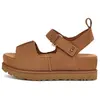 Image de UGG Goldenstar Hi Suede Sandales Plates Simples Confortables Sandales pour Femmes Marron 1167356-CHE 38