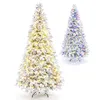 Image de Costway180 CM Sapin de Noël Artificiel PE Floqué Pré-Illuminé 210 LED 9 Modes Branches à Charnières Pied Métal Antidérapant Blanc