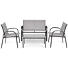 Image de CostwayEnsemble Salon de Jardin 4 Places 2 Fauteuils 1 Canapé et 1 Table Basse en Verre Tissu en Textilene Anti-UV Gris