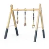 Image de portique d'éveil giantex gris 60x44x60cm en bois pour bébé plus 3 mois avec 3pcs pendentifs sans BPA forme triangulaire