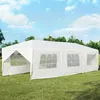 Image de tonnelle de réception giantex blanc 3x9m inclut 6 murs amovibles avec fenêtre sur côté pour fête, barbecue, mariage