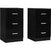 Image de CostwayLot de 2 Tables de Chevet Meuble de Rangement avec 3 Tiroirs Caisson de Bureau Noir