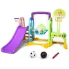 Image de Toboggan GIANTEX pour Enfants Aire de Jeux 6 en 1 Balançoire Portique avec Panier de Basketball Escalade But de Football