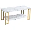 Image de Table Basse GIANTEX Imprimée Marbre 2 Etages Design Moderne 100x49.5x45cm