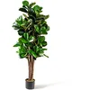 Image de plante artificielle giantex, pot feuilles de figuier vert de 1,5m, pour la décoration de la maison, bureau, salle de séjour etc