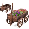 Image de CostwayBrouette   Fleur en Bois Jardini ¨re en Sapin   Roues Artistique Jardini ¨re de Jardin avec Longue Poign ©e R ©glable 120x43x53,5cm