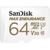 Image de SanDisk MAX ENDURANCE Carte microSDHC 64Go Adaptateur SD pour le monitoring vidéo domestique ou sur dashcam 30 000 heures d’enregistrement