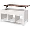 Image de CostwayTable Basse avec Plateau Relevable 3 Compartiments Ouverts pour Rangement Polyvalents pour Salon Bureau Blanc