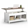 Image de Table basse avec plateau relevable 3 compartiments ouverts pour rangement polyvalents pour salon bureau blanc
