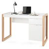 Image de CostwayBureau Informatique Style Moderne 112,5 x 50 x 75 CM 2 Tiroirs Table d’Etude pour Chambre de Bureau à Domicile en MDF