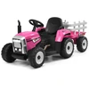Image de CostwayTracteur Electrique avec Remorque pour Enfants 3 Vitesses Lumi ¨res LED Fonctions Audio USB et Bluetooth Rose