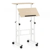 Image de CostwayBureau Assis-Debout à Roulettes Table Imformatique pour Ordinateur Hauteur Réglable Poste de Travail Inclinable Natrurel