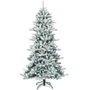 Image de CostwaySapin de Noël Artificiel Enneigé Longiligne 210cm en PVC avec Pommes de Pin Blanches 1108 Branches et Pied en Fer Résistant