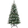 Image de CostwaySapin de Noël Artificiel 150cm avec Flocons de Neige avec Baies Rouges Dense Base en Métal 100% PVC Décoration de Vacances