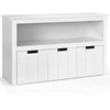 Image de CostwayMeuble de Rangement Armoire de Rangement avec 3 Tiroirs Compartiments Ouvert et Poign ©es Incurv ©es 101 x 33 x 62CM Blanc