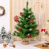 Image de CostwaySapin de Noël de Table Miniature 60 cm avec 76 Rameaux PVC Grappes de Baies Rouges Base en Ciment Recouverte de Jute